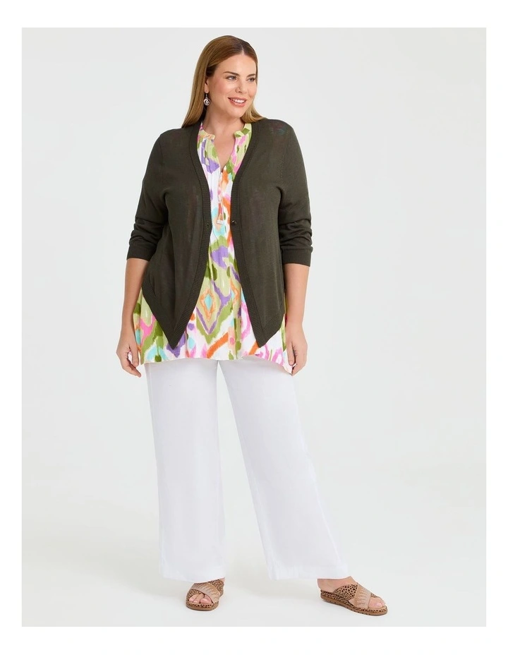 Tori Slub Knit Crop Cardigan in Olive image 5