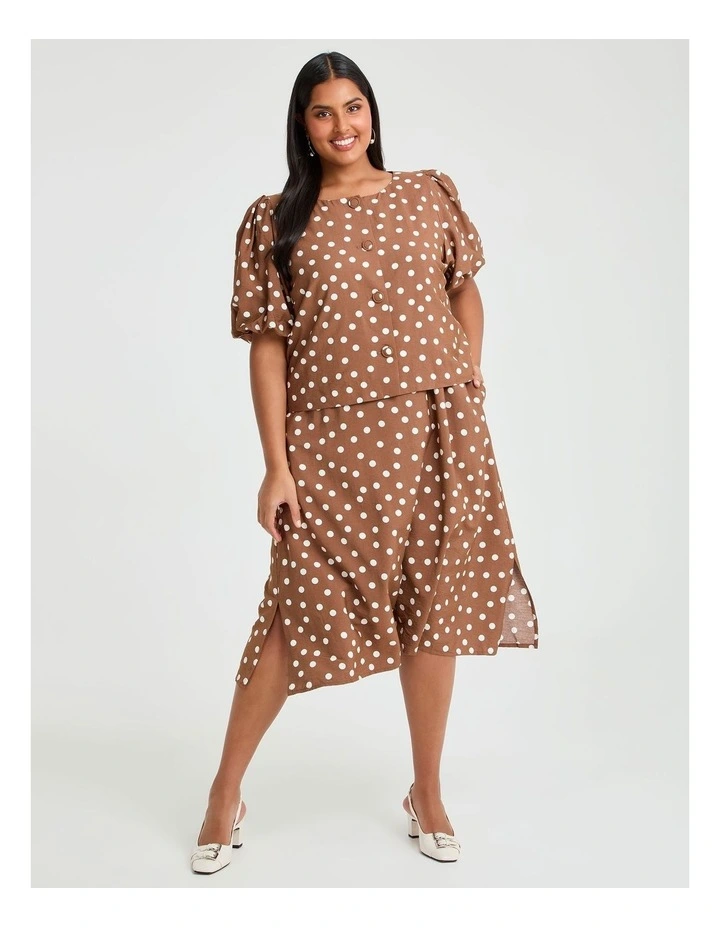 Julia Spot Midi Dress Mocha/white image 4