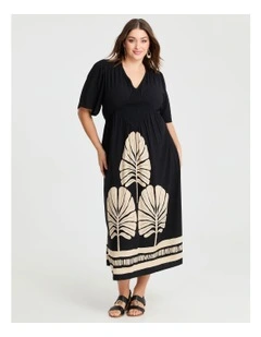 Natural Celia Palm Dress Print