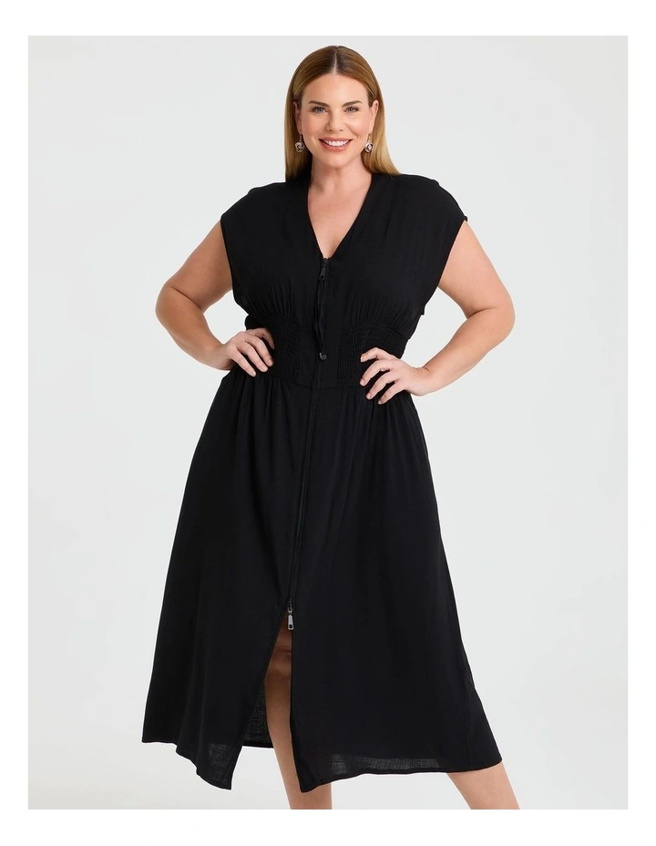 Zoe Zip Maxi Natural Dress in Black image 3