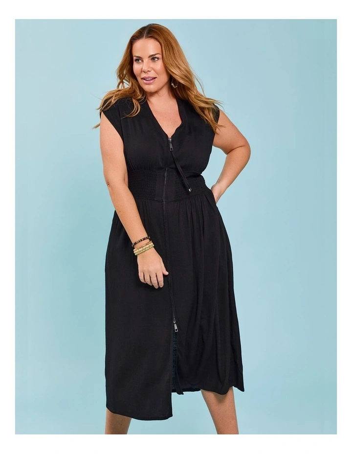 Zoe Zip Maxi Natural Dress in Black image 4
