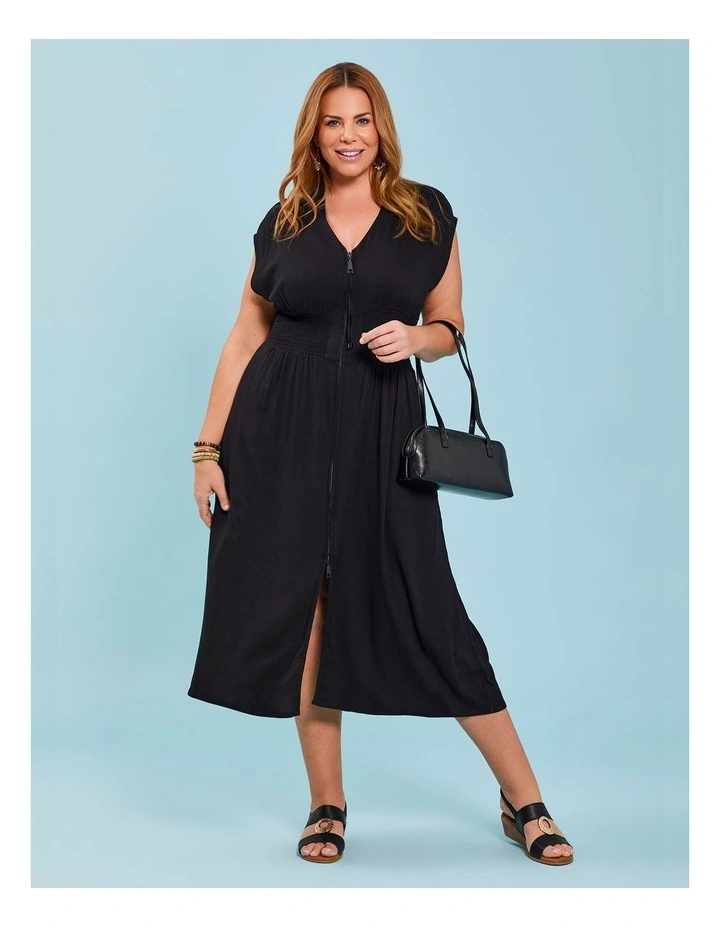 Zoe Zip Maxi Natural Dress in Black image 5