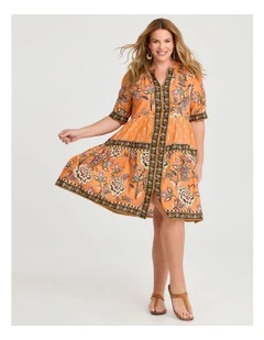 Cotton Border Trim Tiered Dress Print