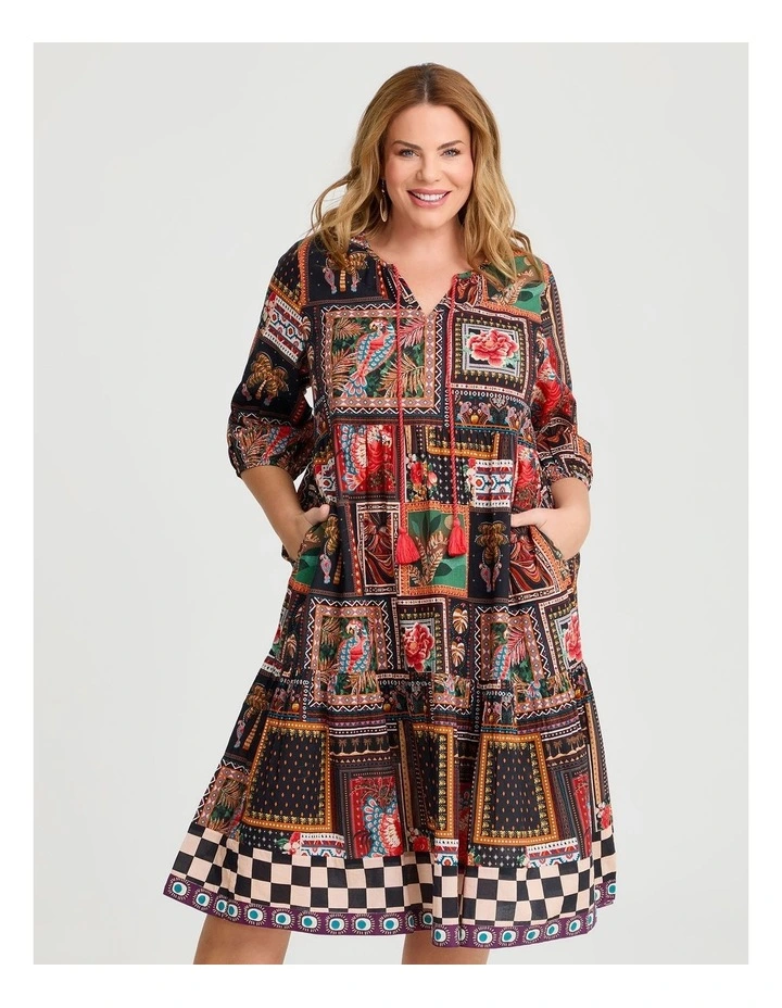 Cotton Savanah Border Print Dress in Print image 2