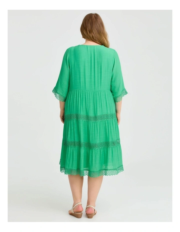 Lace Trim Tiered V-neck Dress Electric in Green image 2