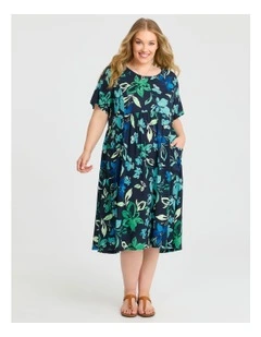 Tina Natural Pocket Midi Dress Summer Floral Print