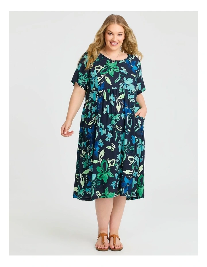 Tina Natural Pocket Midi Dress Summer Floral Print image 1