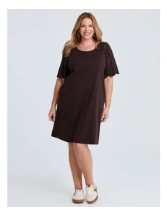 Cotton Broderie Palm Dress in Chocolate