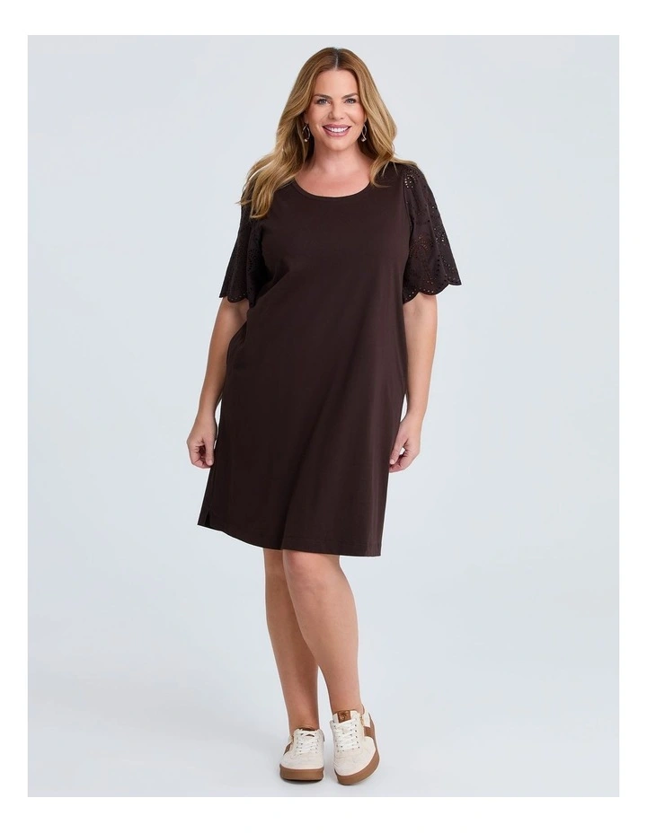 Cotton Broderie Palm Dress in Chocolate image 1