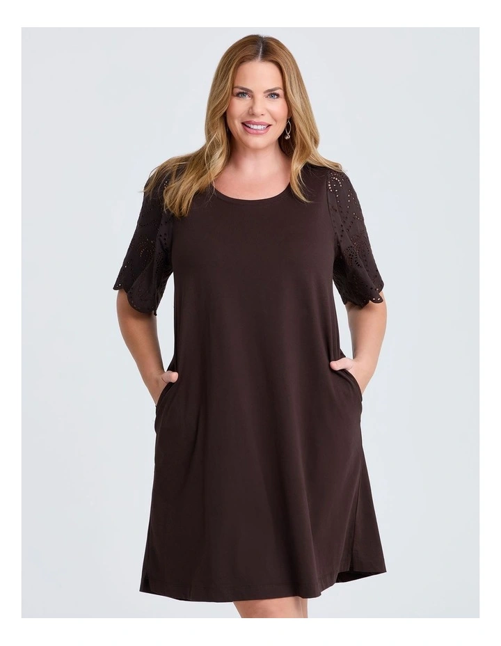 Cotton Broderie Palm Dress in Chocolate image 3