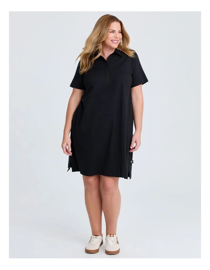 Cotton Polo Dress in Black image 1