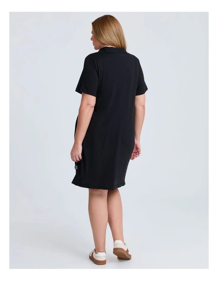 Cotton Polo Dress in Black image 2