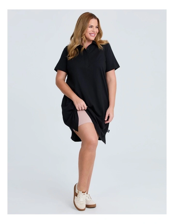 Cotton Polo Dress in Black image 4