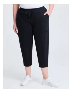 Cotton Zip Pocket Crop Trackpant in Black