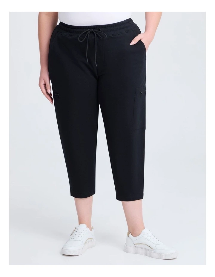 Cotton Zip Pocket Crop Trackpant in Black image 1