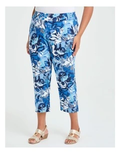 Bliss Stretch Taper Print Pant in Blue Floral Print