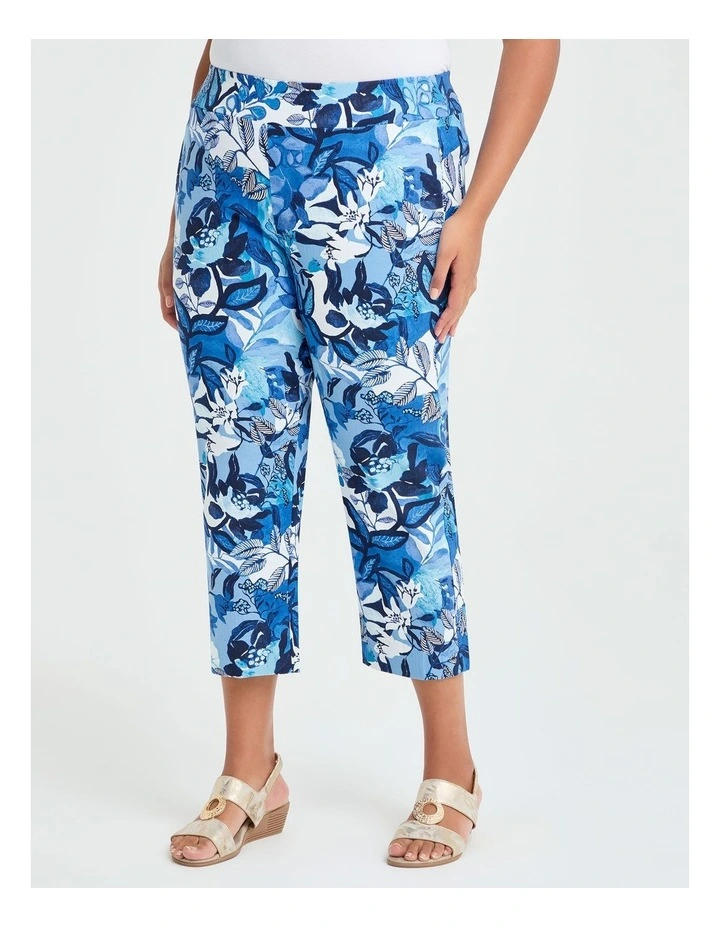 Bliss Stretch Taper Print Pant in Blue Floral Print image 1