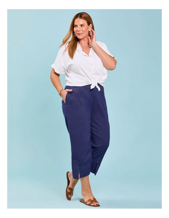 Stretch Linen Ayanna Crop Pant Sapphire Blue image 4