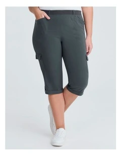 Castaway Rib Cargo Crop Pant in Frost Grey