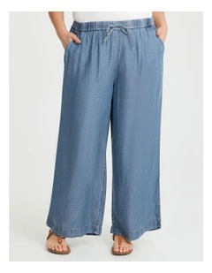 Lyocell Chambray Wide Leg Pant Mid Blue