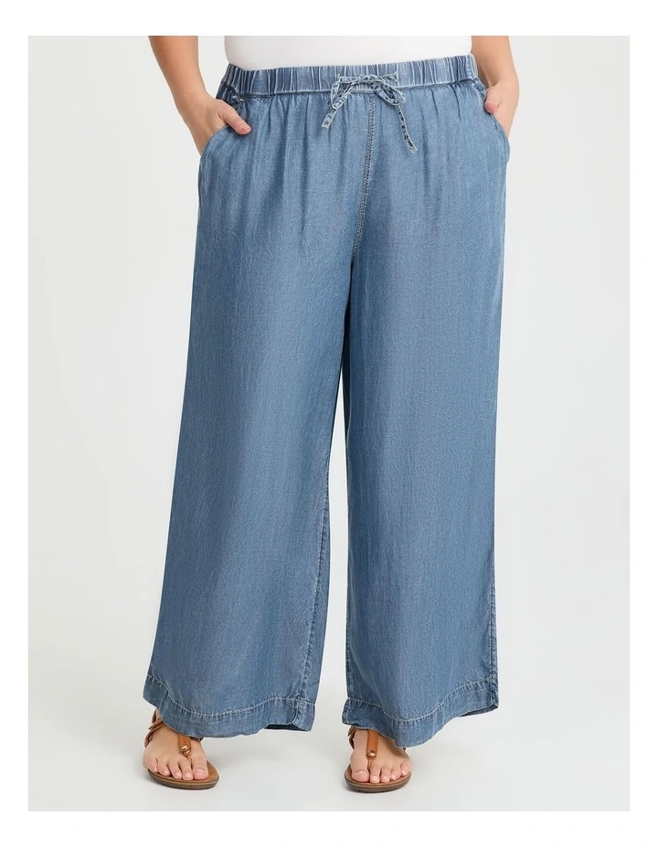 Lyocell Chambray Wide Leg Pant Mid Blue image 1