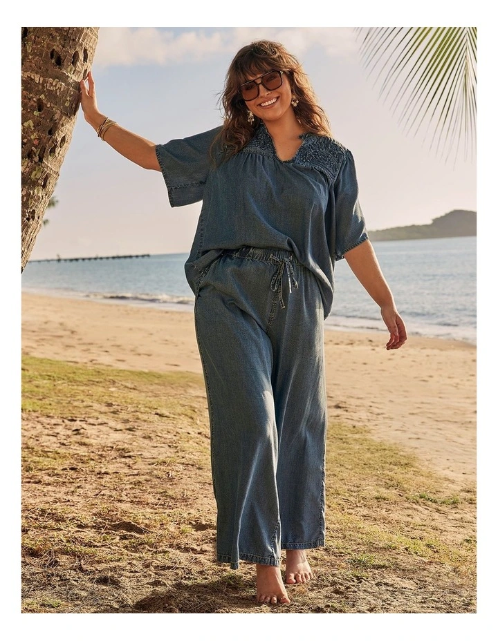 Lyocell Chambray Wide Leg Pant Mid Blue image 4