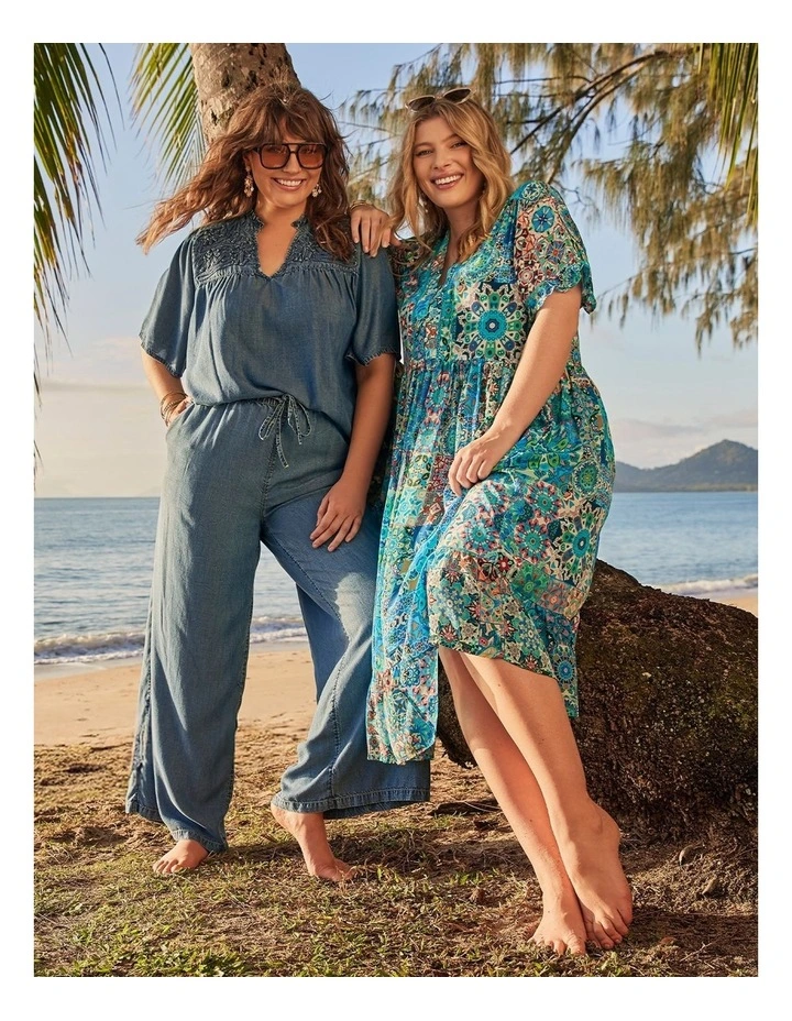 Lyocell Chambray Wide Leg Pant Mid Blue image 5