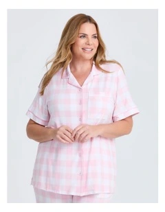 Modal Gingham Button Pyjama Top in Baby Pink/White