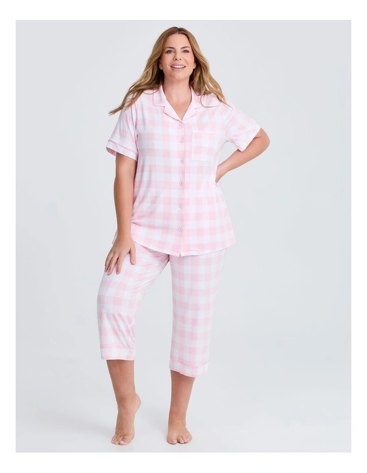 Modal Gingham Button Pyjama Top in Baby Pink/White image 3