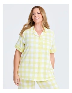 Modal Gingham Button Pyjama Top in Pastel Yellow/White