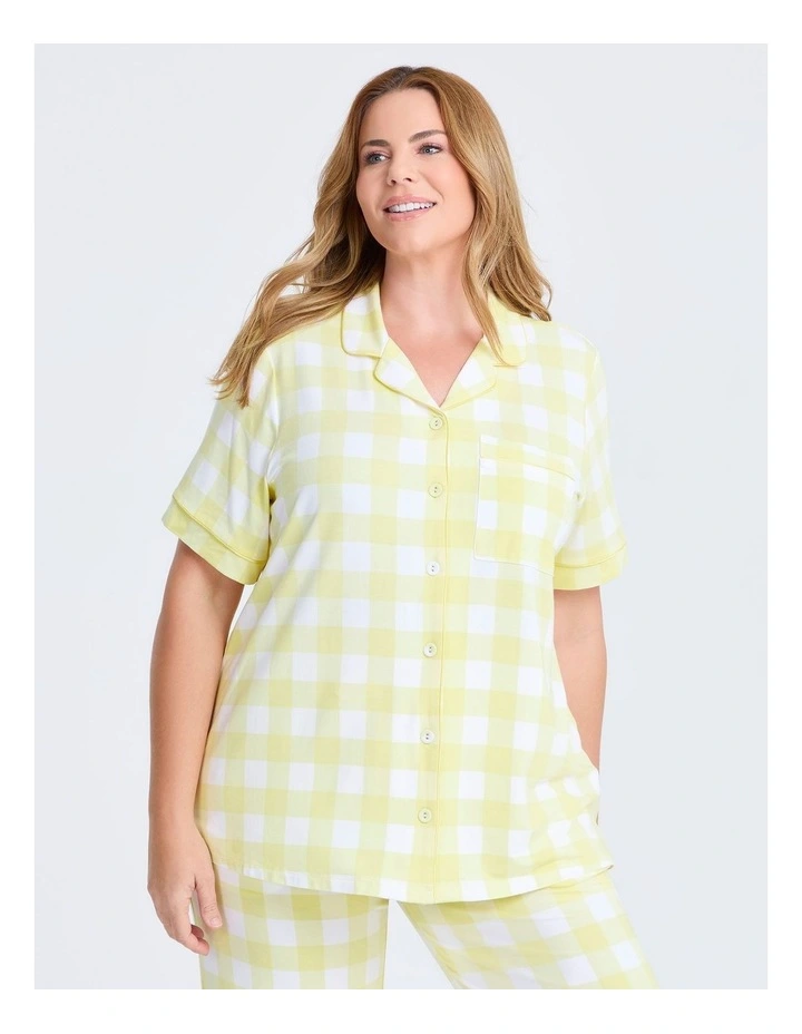 Modal Gingham Button Pyjama Top in Pastel Yellow/White image 1