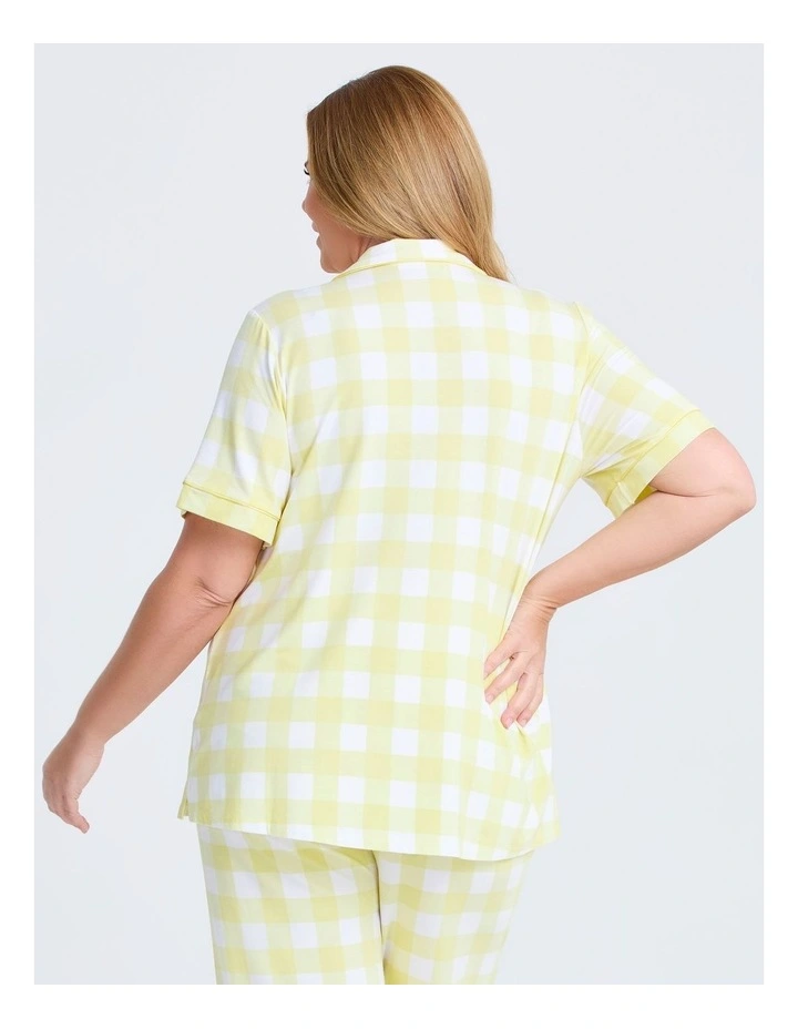 Modal Gingham Button Pyjama Top in Pastel Yellow/White image 2