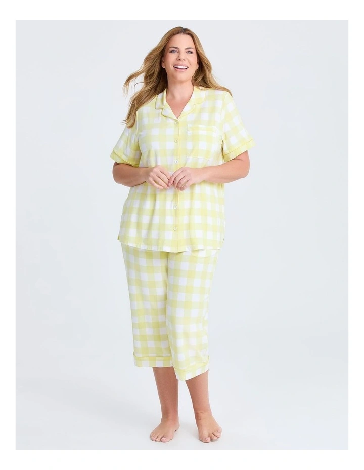Modal Gingham Button Pyjama Top in Pastel Yellow/White image 3