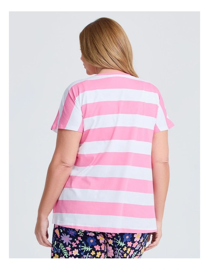 Australian Cotton Stripe Pyjama Top in Berry Pop/White image 2