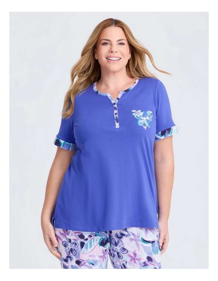 Australian Cotton Pyjama Top in Indigo Bloom image 1