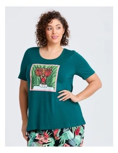 Bouffants Fashion Cheetah Pj Top in Emerald Green
