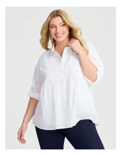 Cotton Broderie Spliced Shirt in White