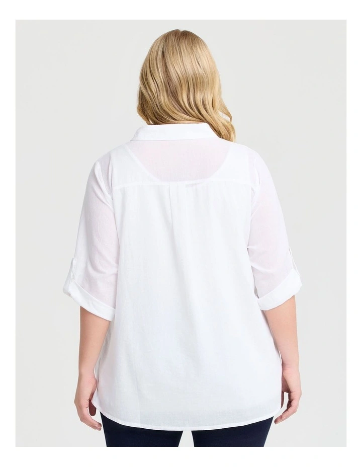 Cotton Broderie Spliced Shirt in White image 2