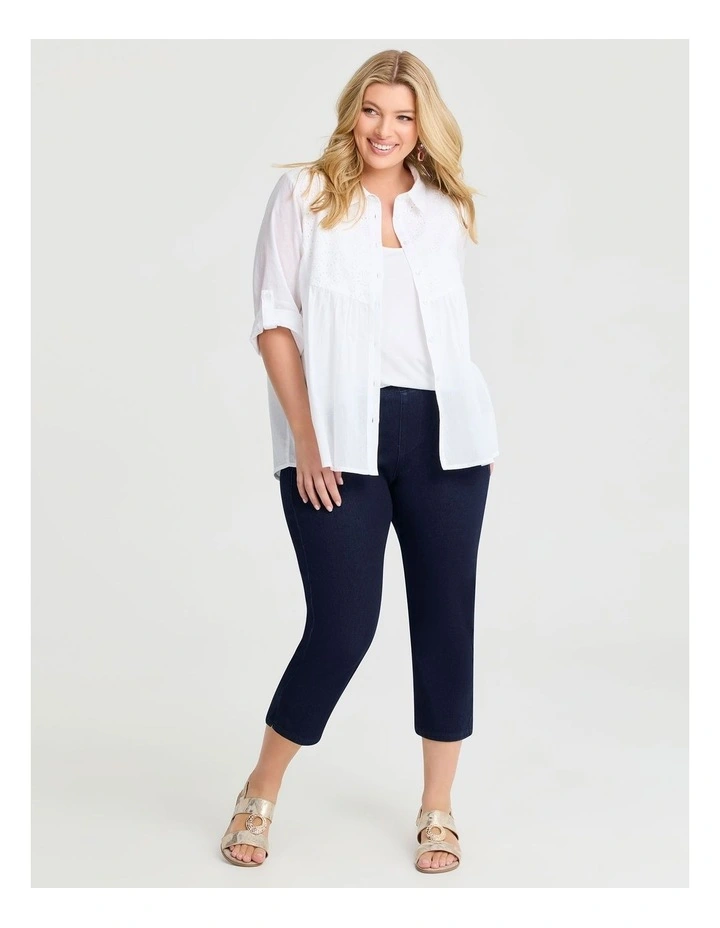 Cotton Broderie Spliced Shirt in White image 3