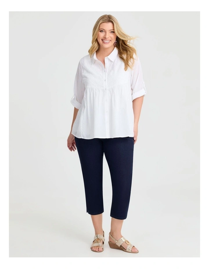 Cotton Broderie Spliced Shirt in White image 4