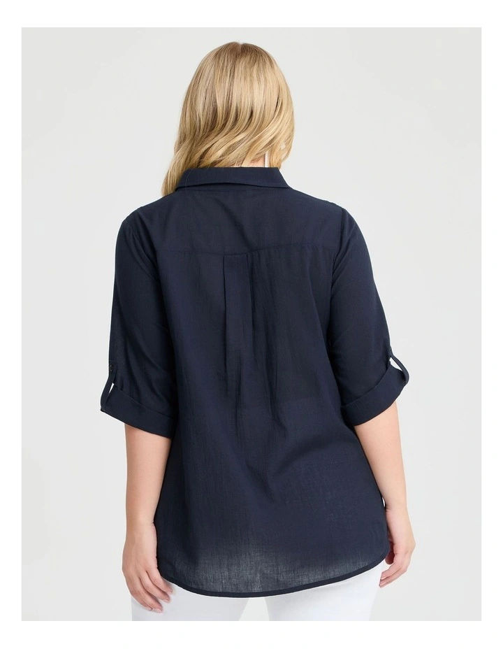 Cotton Broderie Spliced Shirt in Navy image 2