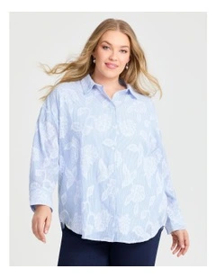 Cotton Floral Stripe Shirt in Stripe