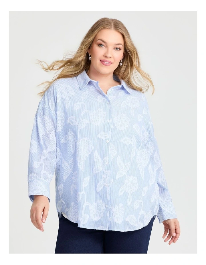 Cotton Floral Stripe Shirt in Stripe image 1