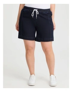 Cotton Seam Detail Denim Short in Dark Indigo