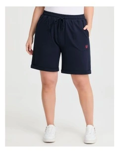 Cotton Hibiscus Short in Navy