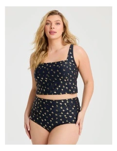 Gold Palm Seam Detail Crop Top in Multi