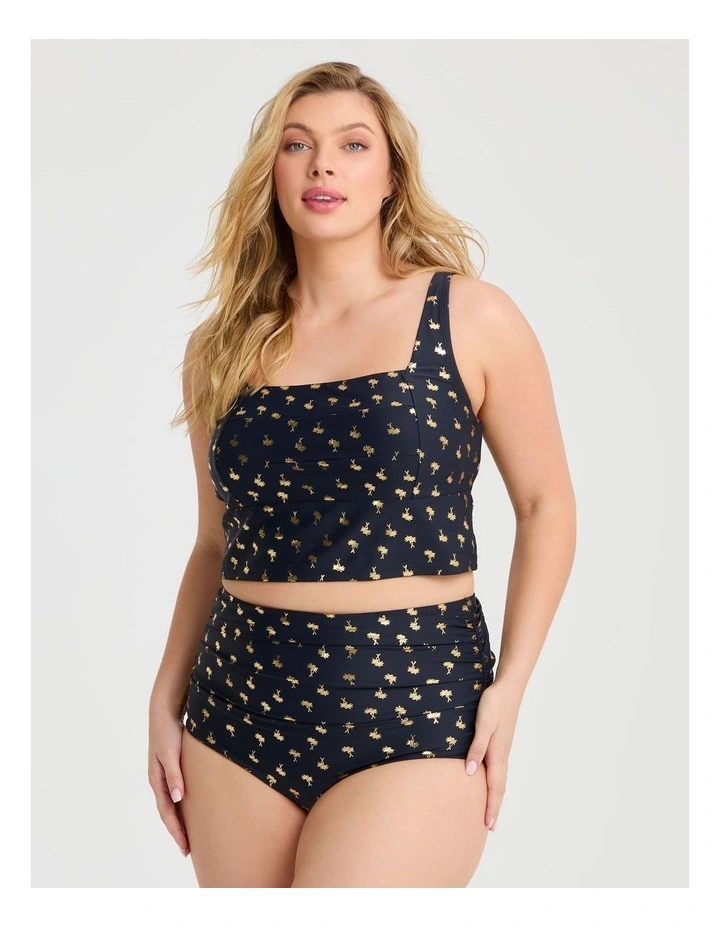 Gold Palm Seam Detail Crop Top in Multi image 1