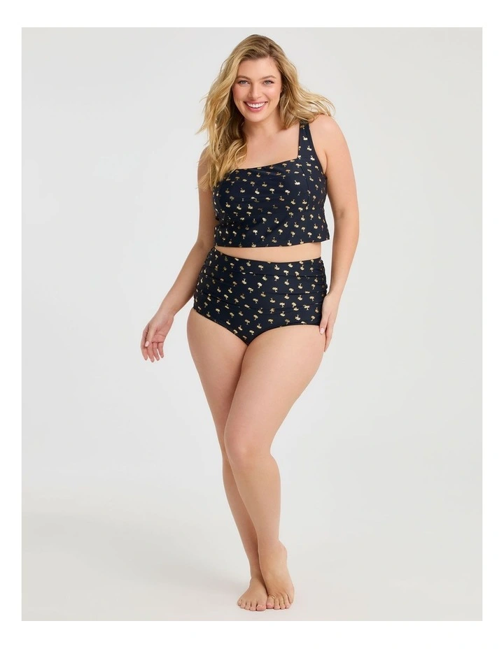 Gold Palm Seam Detail Crop Top in Multi image 3