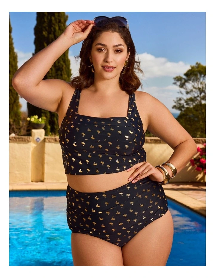 Gold Palm Seam Detail Crop Top in Multi image 4