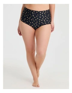 Gold Palm Ruched Swim Briefs in Multi